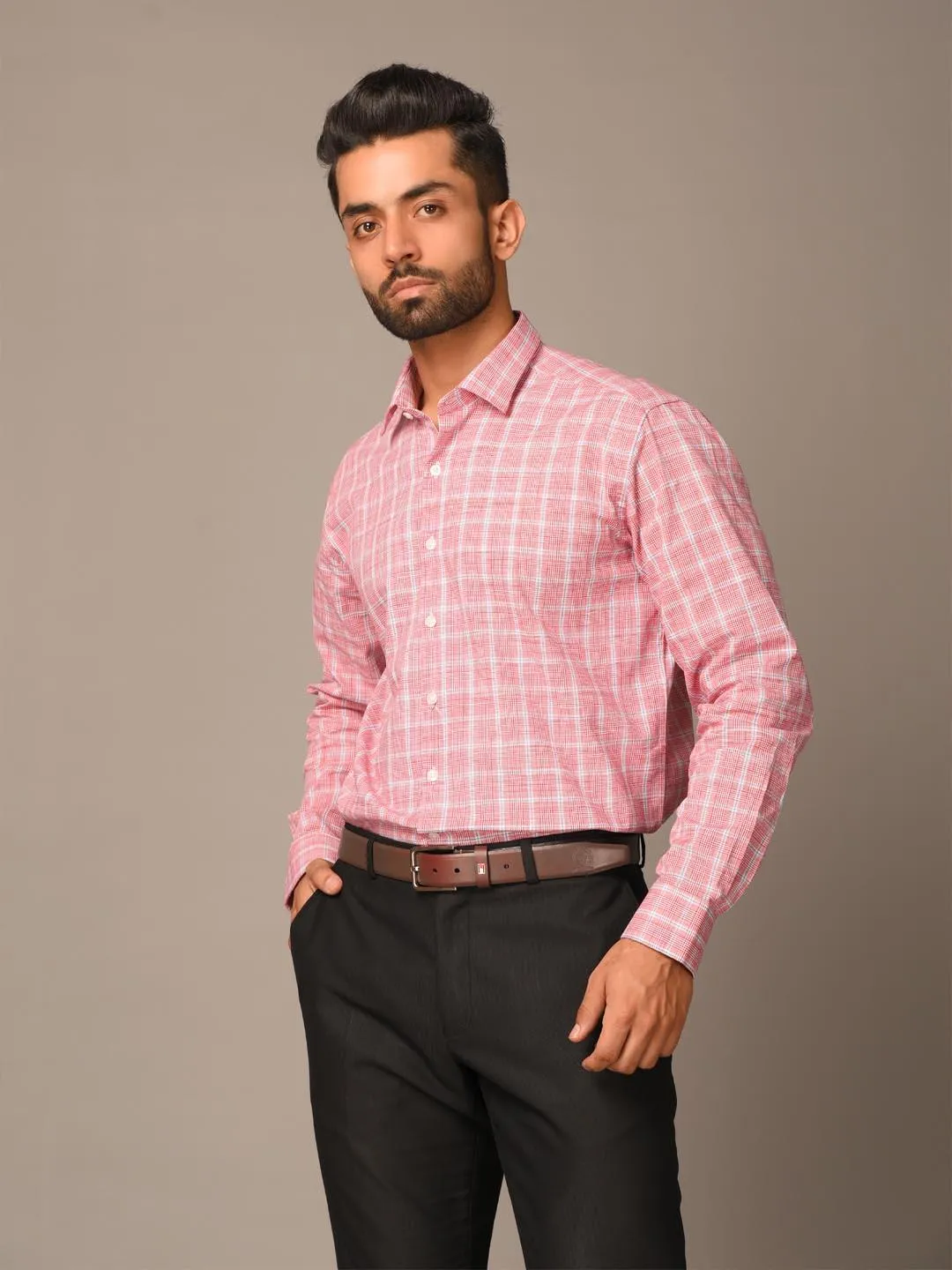 Pink Plaid Checks Cotton Shirt