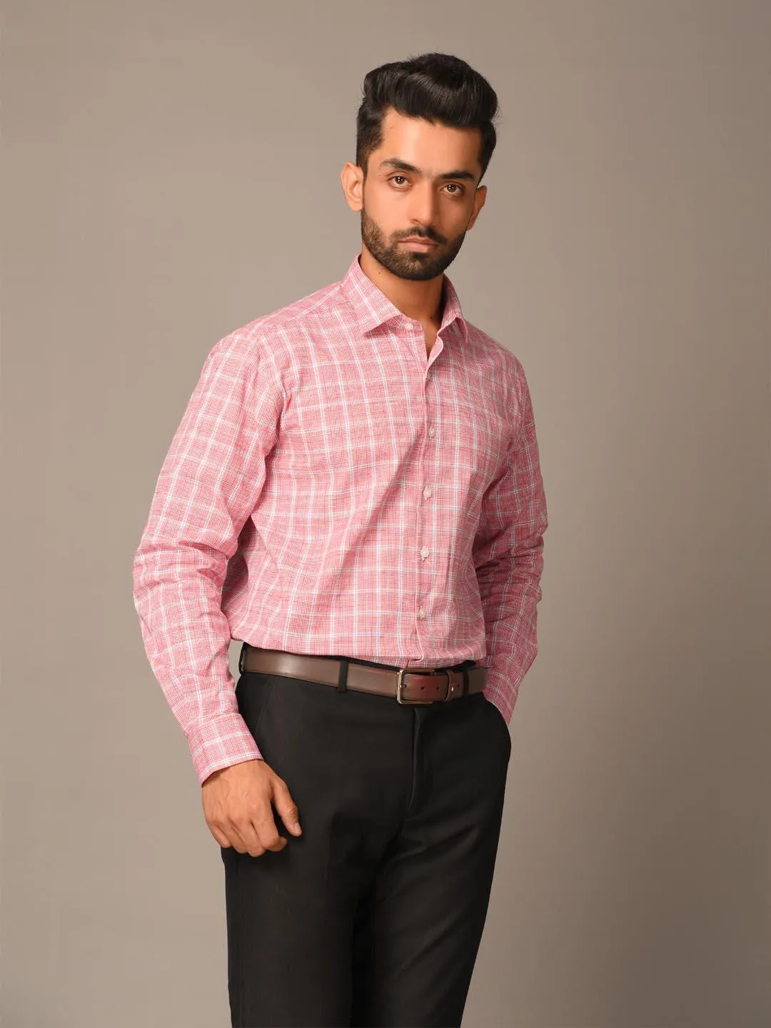 Pink Plaid Checks Cotton Shirt