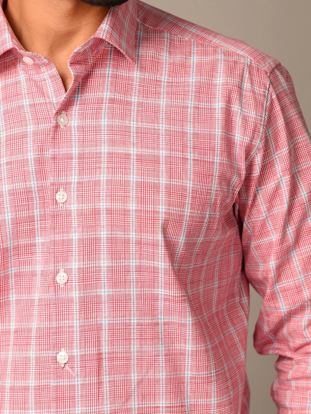 Pink Plaid Checks Cotton Shirt