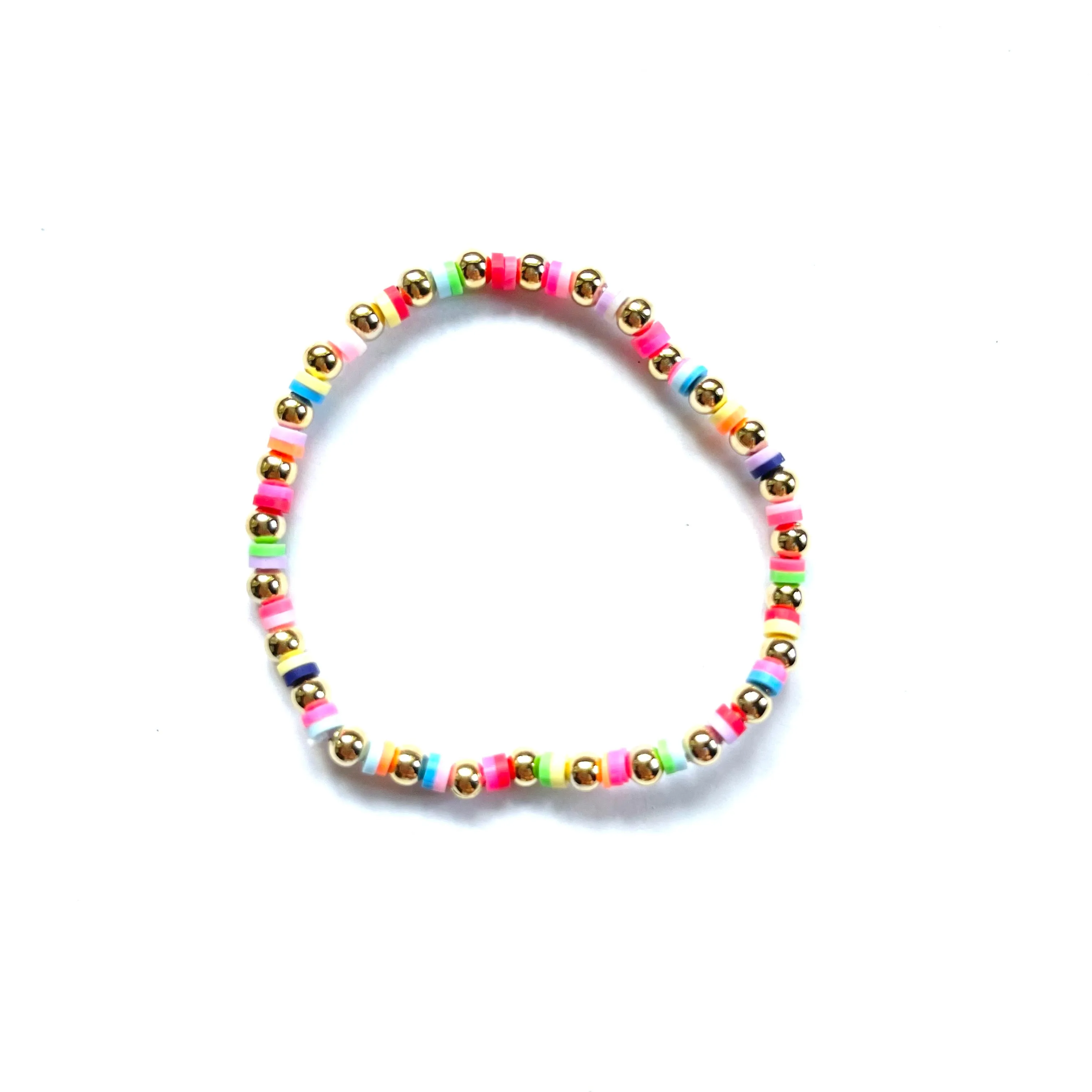 Rainbow and Gold Ball Bead Bracelet 4mm