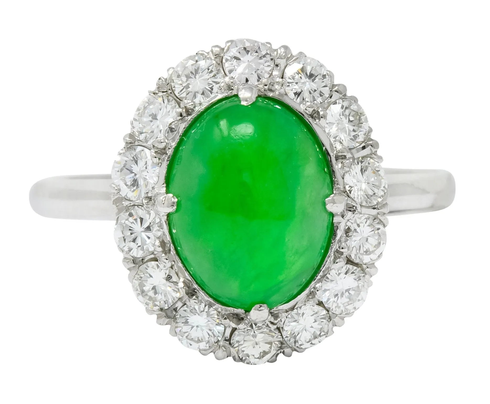 Retro Diamond Jadeite Jade Cabochon Platinum Cluster Ring Circa 1940s