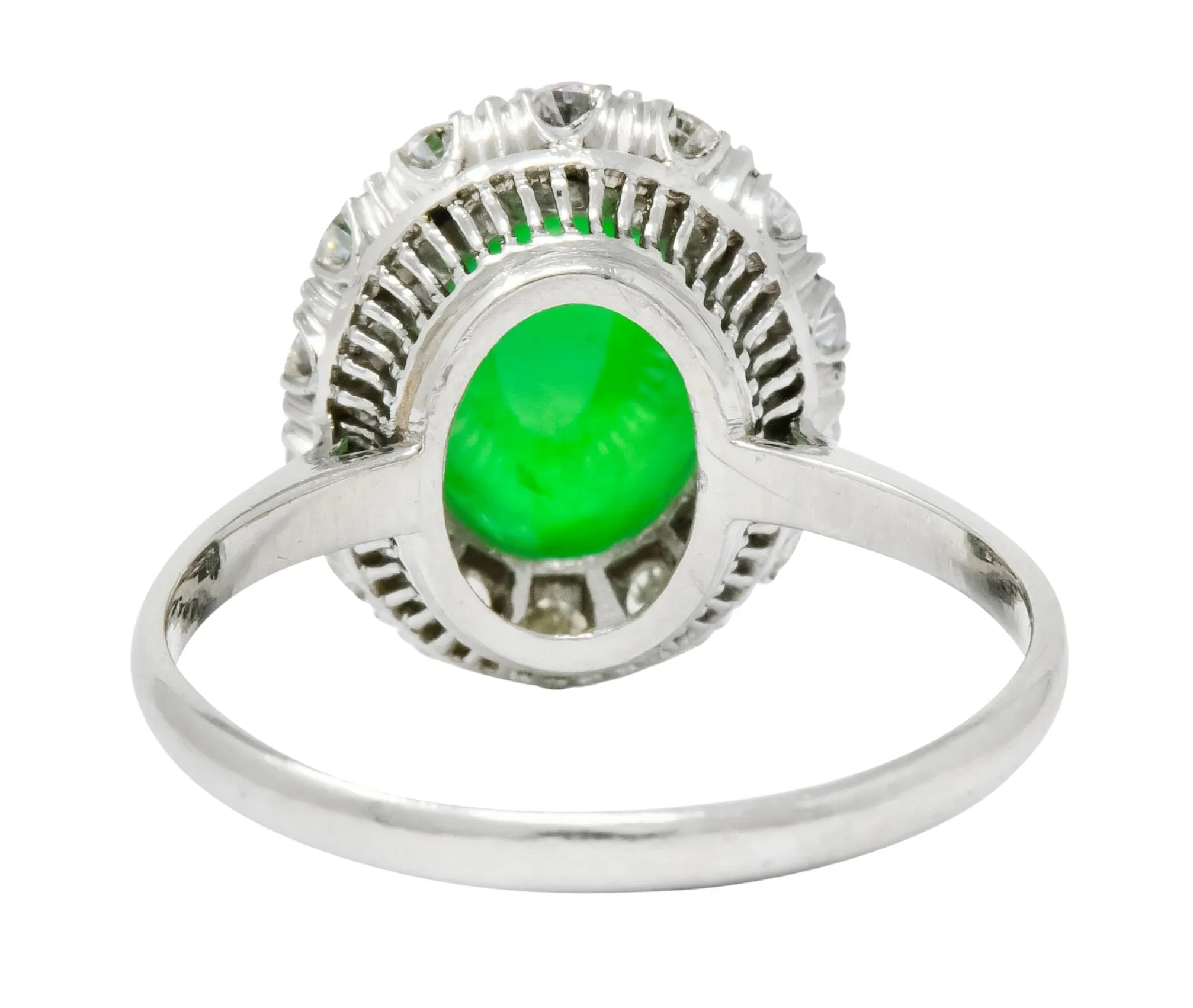 Retro Diamond Jadeite Jade Cabochon Platinum Cluster Ring Circa 1940s