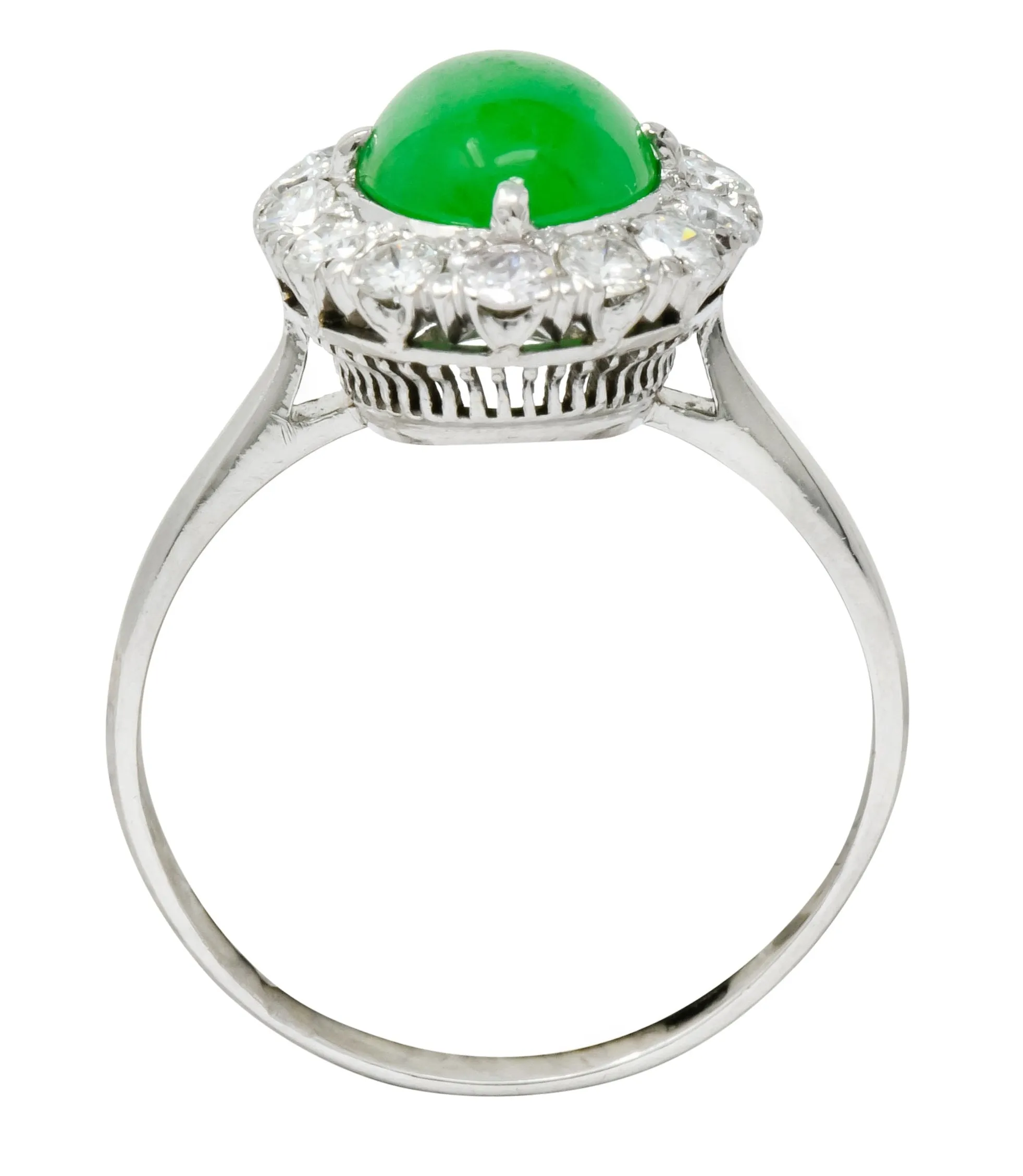 Retro Diamond Jadeite Jade Cabochon Platinum Cluster Ring Circa 1940s