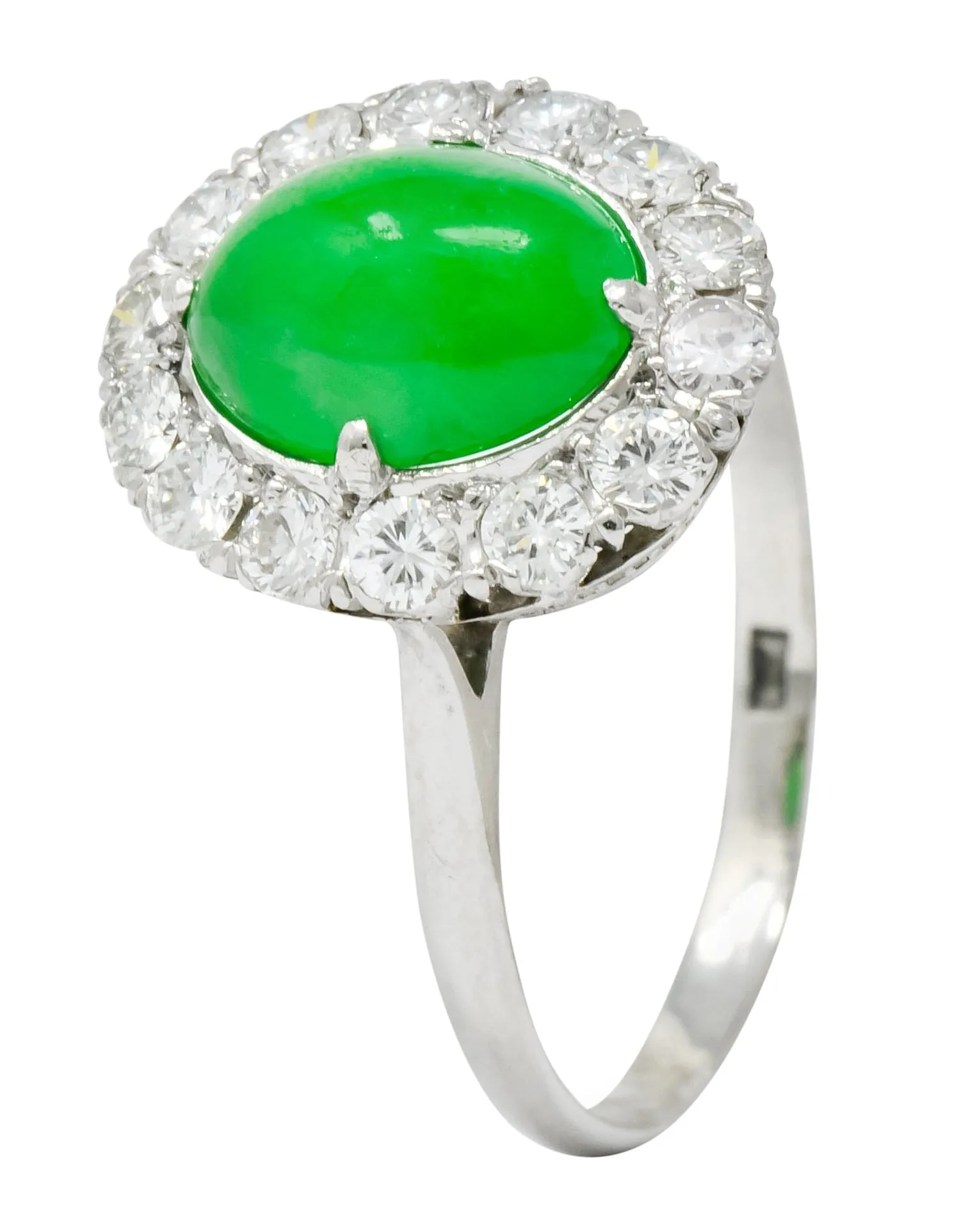 Retro Diamond Jadeite Jade Cabochon Platinum Cluster Ring Circa 1940s