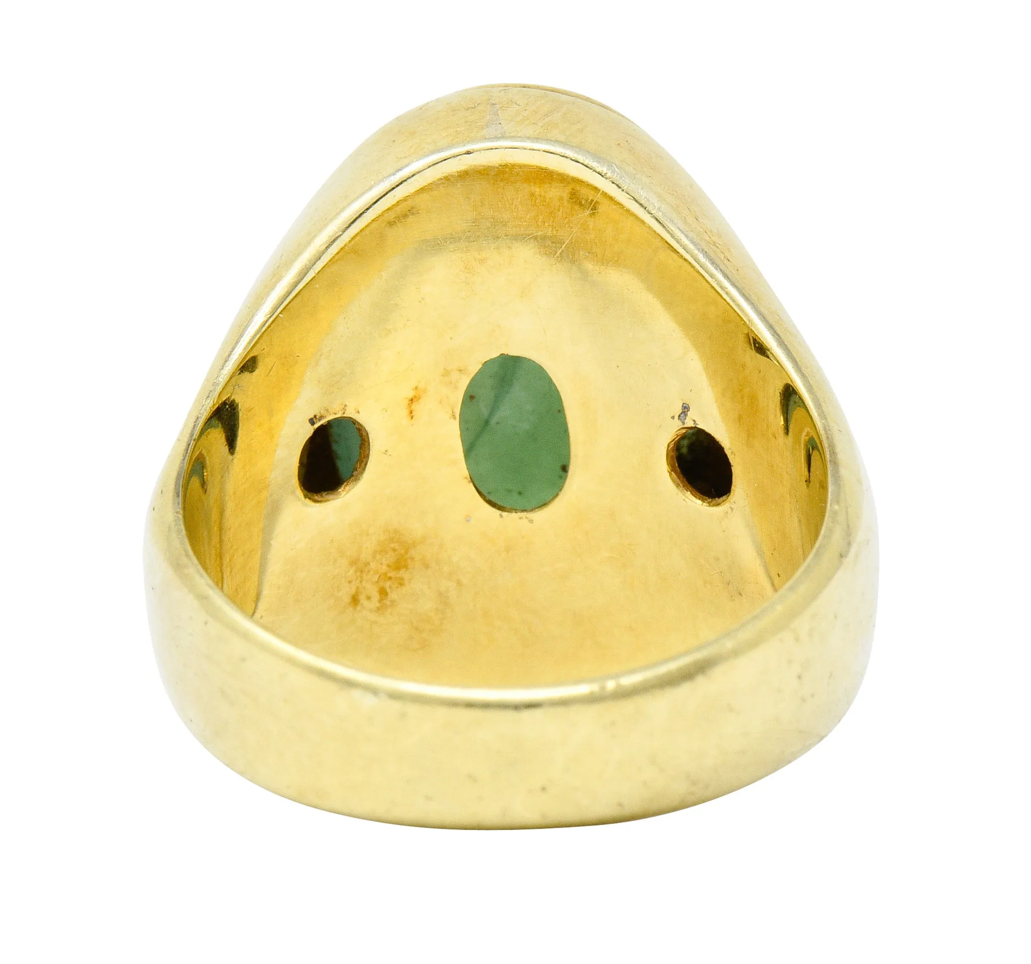 Retro Jadeite Jade Diamond 14 Karat Gold Unisex Cabochon Ring GIA