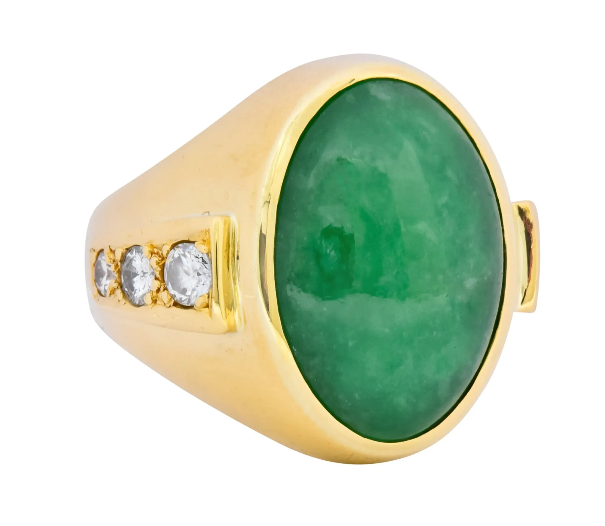 Retro Jadeite Jade Diamond 18 Karat Gold Men's Ring