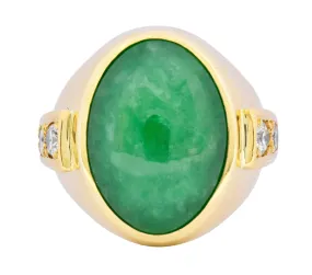 Retro Jadeite Jade Diamond 18 Karat Gold Men's Ring