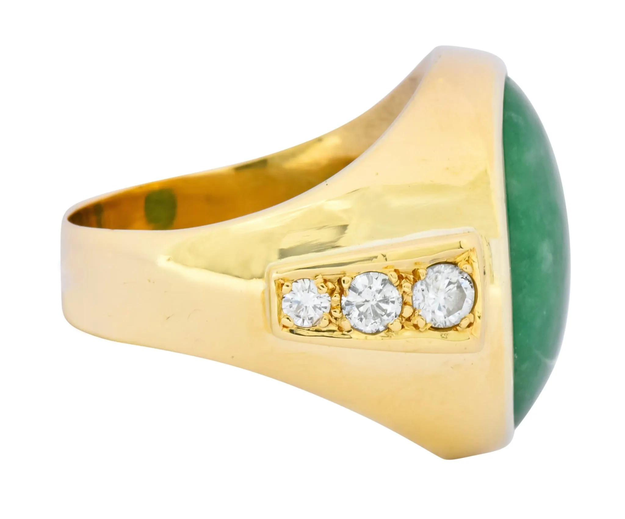 Retro Jadeite Jade Diamond 18 Karat Gold Men's Ring