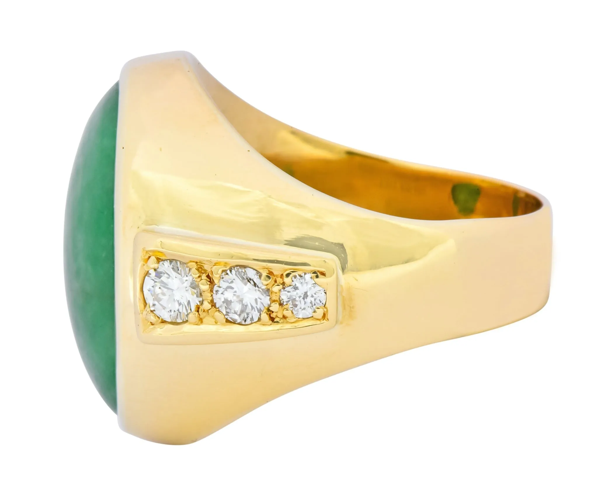 Retro Jadeite Jade Diamond 18 Karat Gold Men's Ring