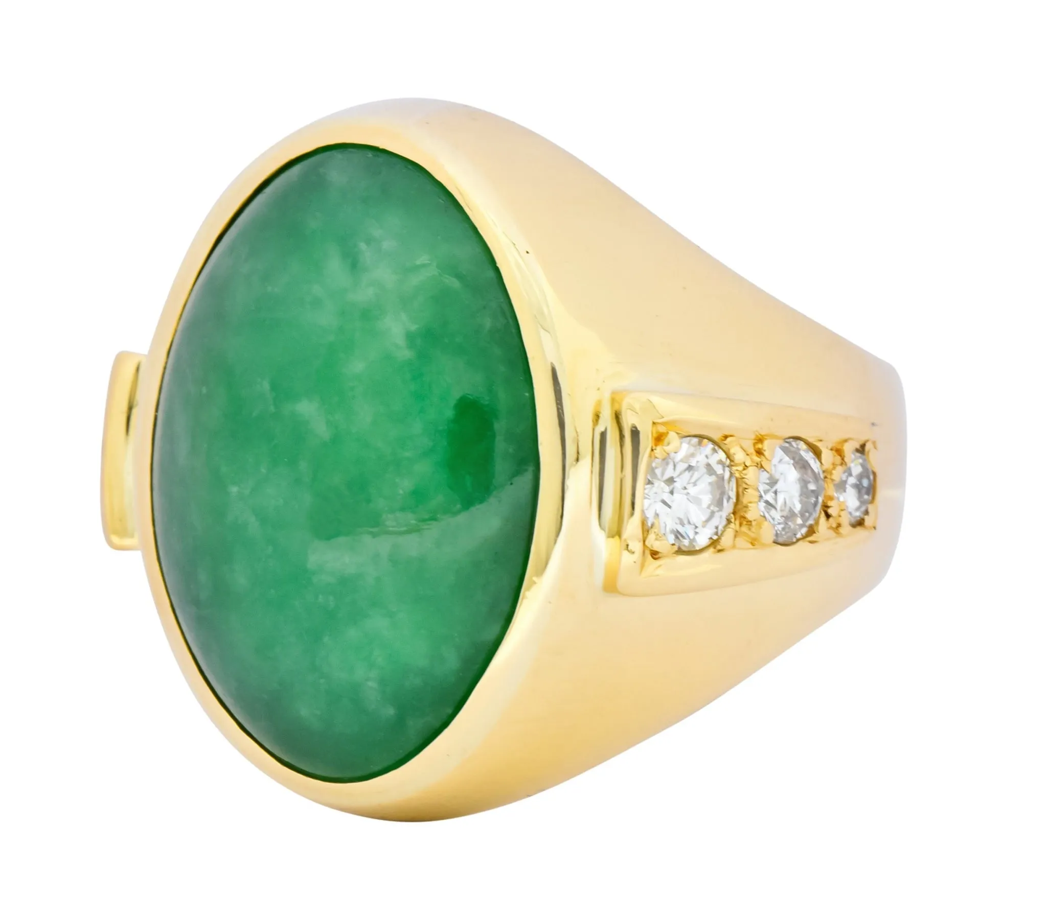 Retro Jadeite Jade Diamond 18 Karat Gold Men's Ring