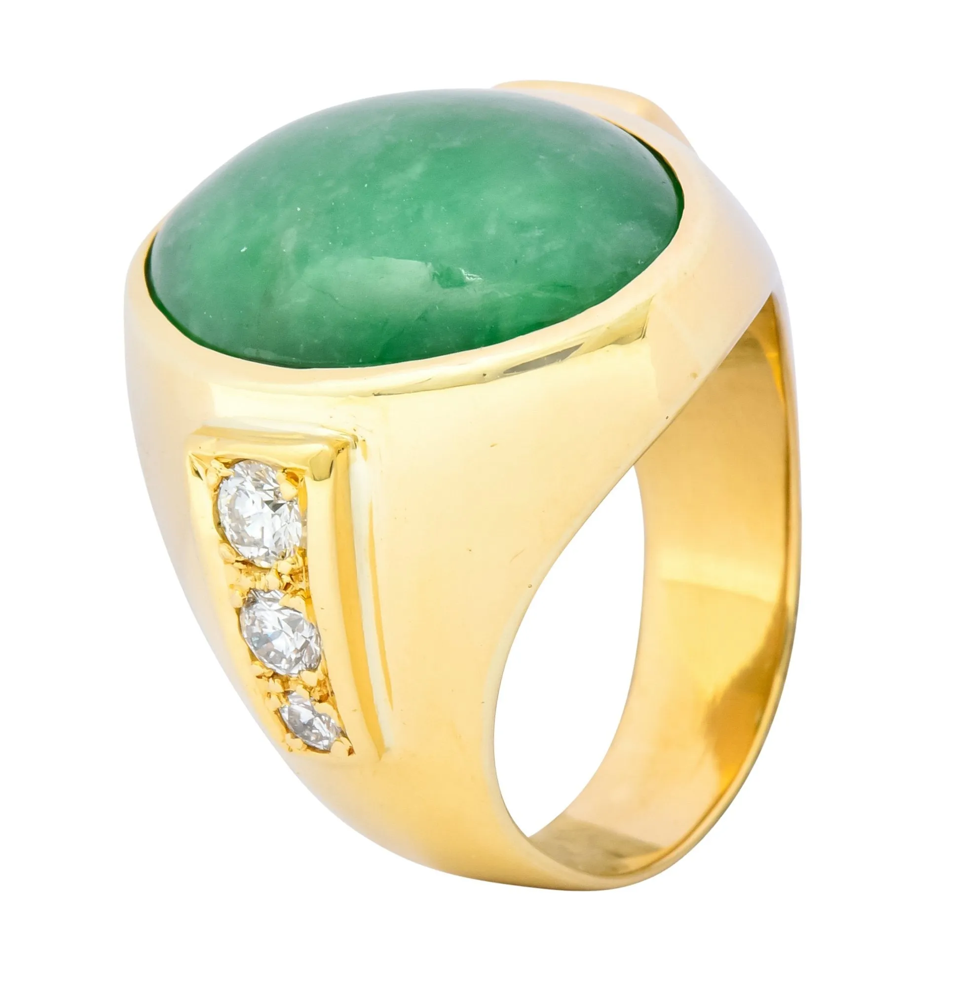 Retro Jadeite Jade Diamond 18 Karat Gold Men's Ring