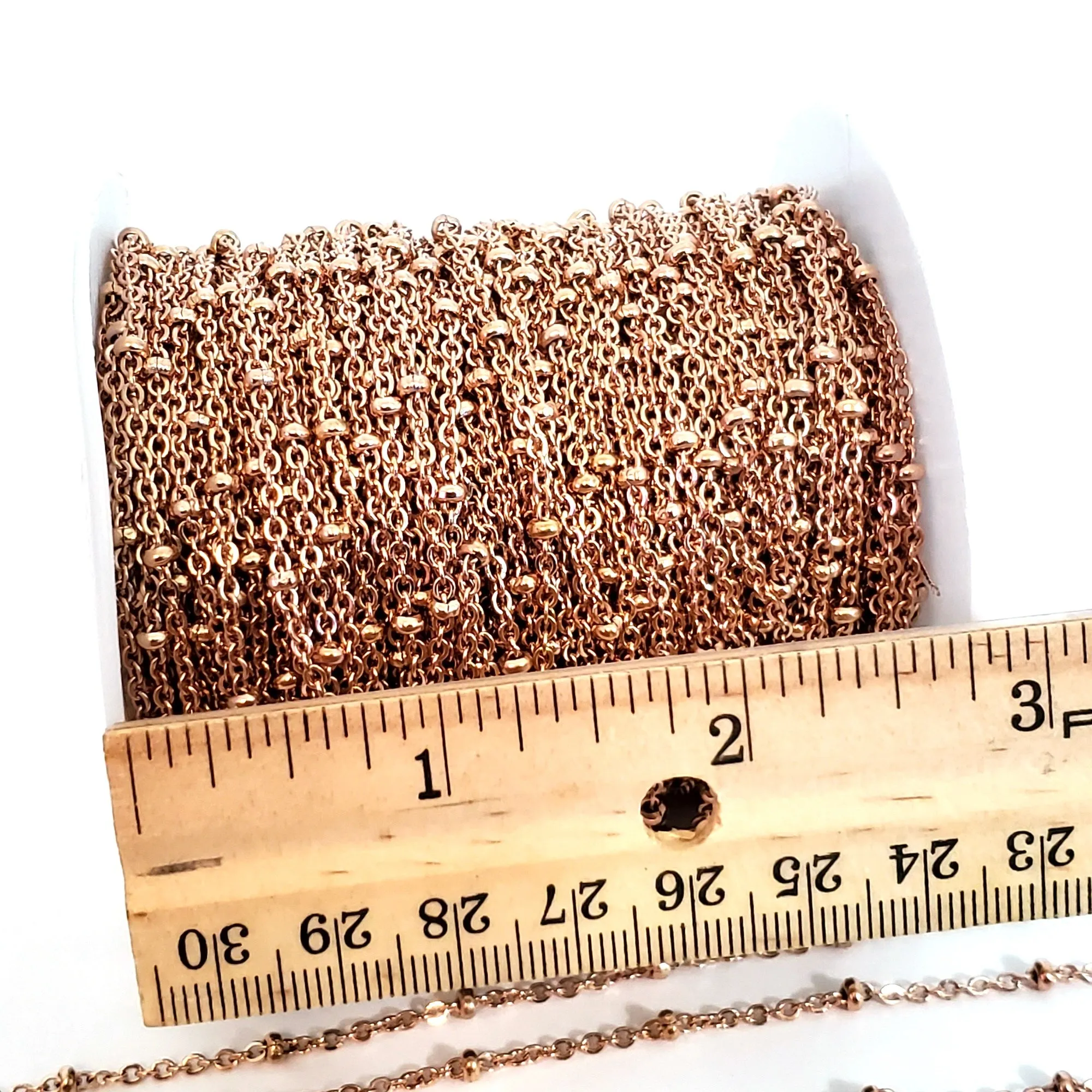 Rose Gold Stainless Steel Station Chain, Medium Weight Soldered Closed 2mm links with 2x3mm Rondelle Stations, Lot Size 50 meter