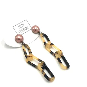 Rose Pearl & Blonde Tortoise Chain Earrings