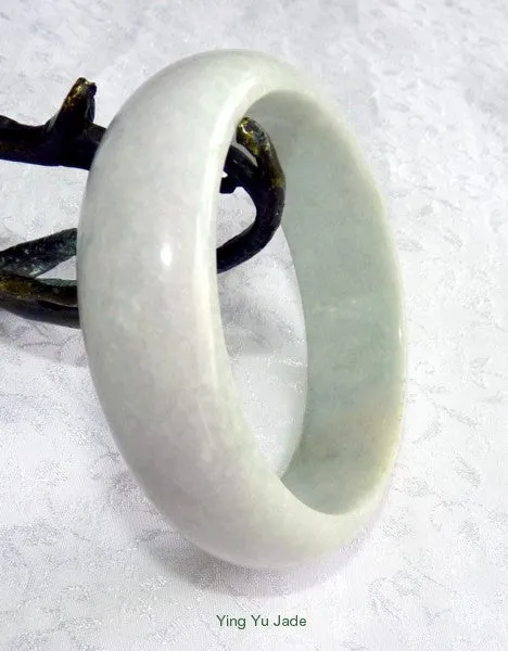 Sale-Ying Yu's Jewelry Box-Now You See It, Now You Don't Tiny Green Veins, Soft Lavender Hues White Jadeite Jade Bangle Bracelet