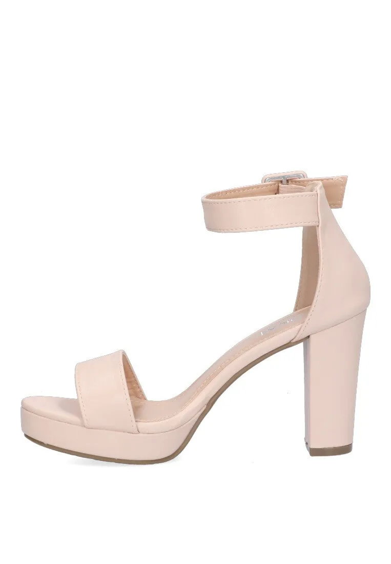 SANDALIAS LISAS ETIKA BEIGE TACN ALTO Y PLATAFORMA DE 1 CM PARA FIESTA MUJER MACEI