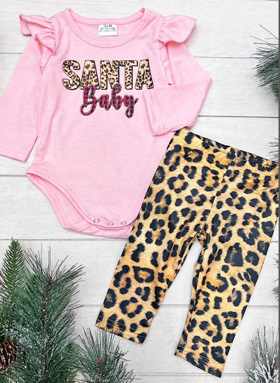 Santa Baby Leopard Onesie Set