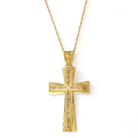 Set yellow gold 14k Singapore chain Cz cross pendant -62836