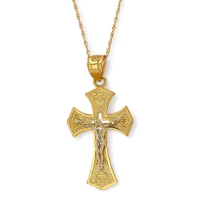 Set yellow gold 14k Singapore chain two tones cross pendant -62837