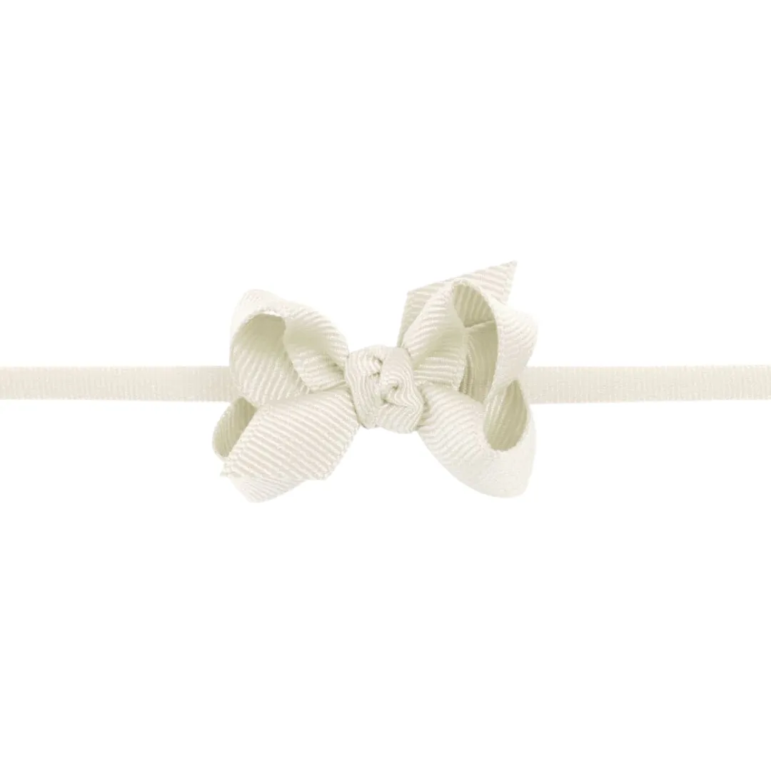 Small Grosgrain Bow on Baby Headband - Antique White