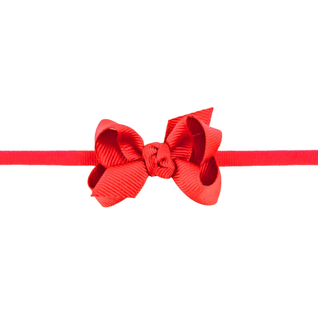 Small Grosgrain Bow on Baby Headband - Red