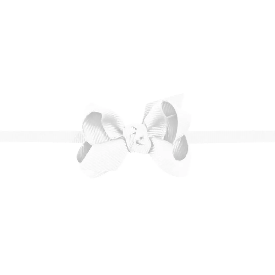 Small Grosgrain Bow on Baby Headband - White