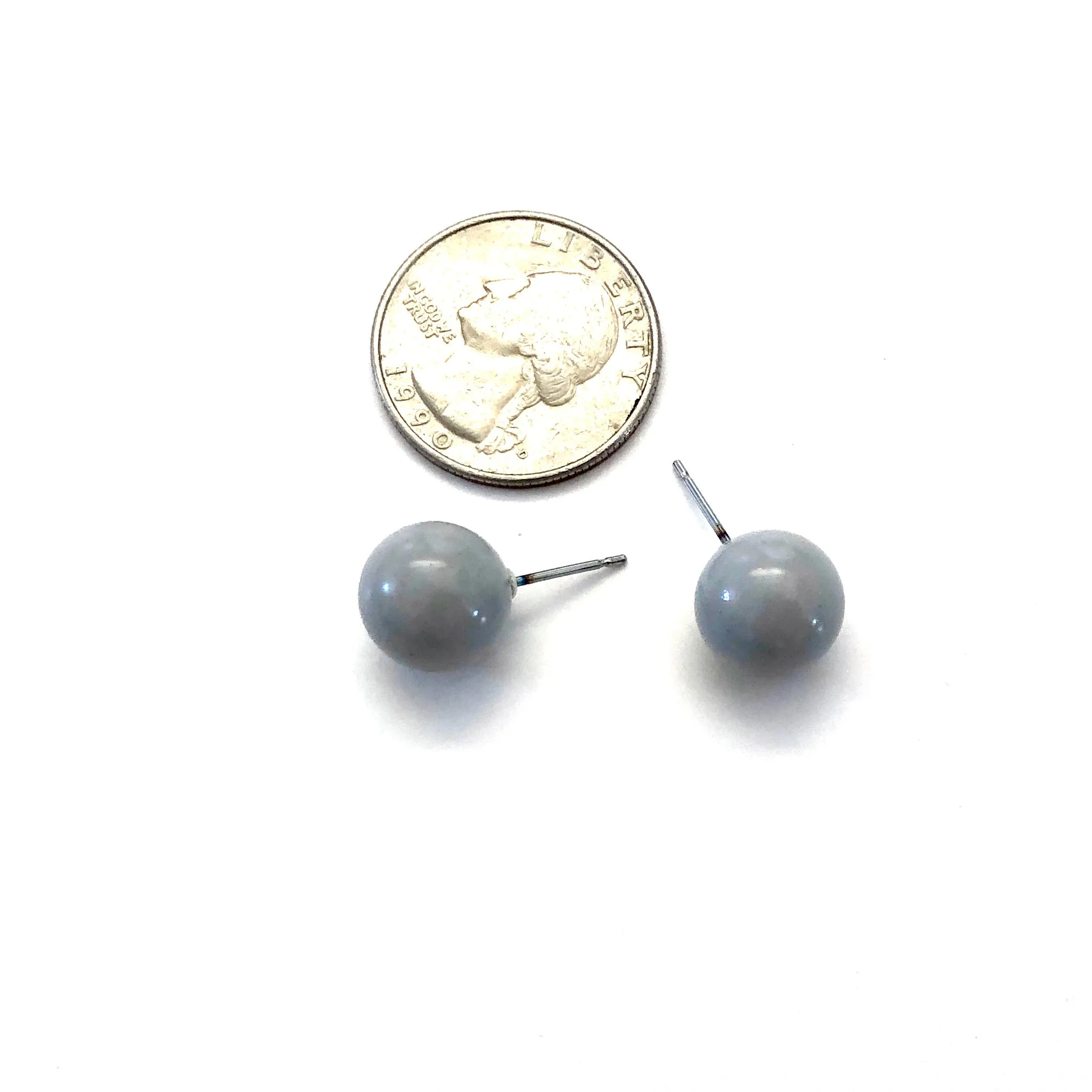 Soft Grey Shiny Ball Stud Earrings