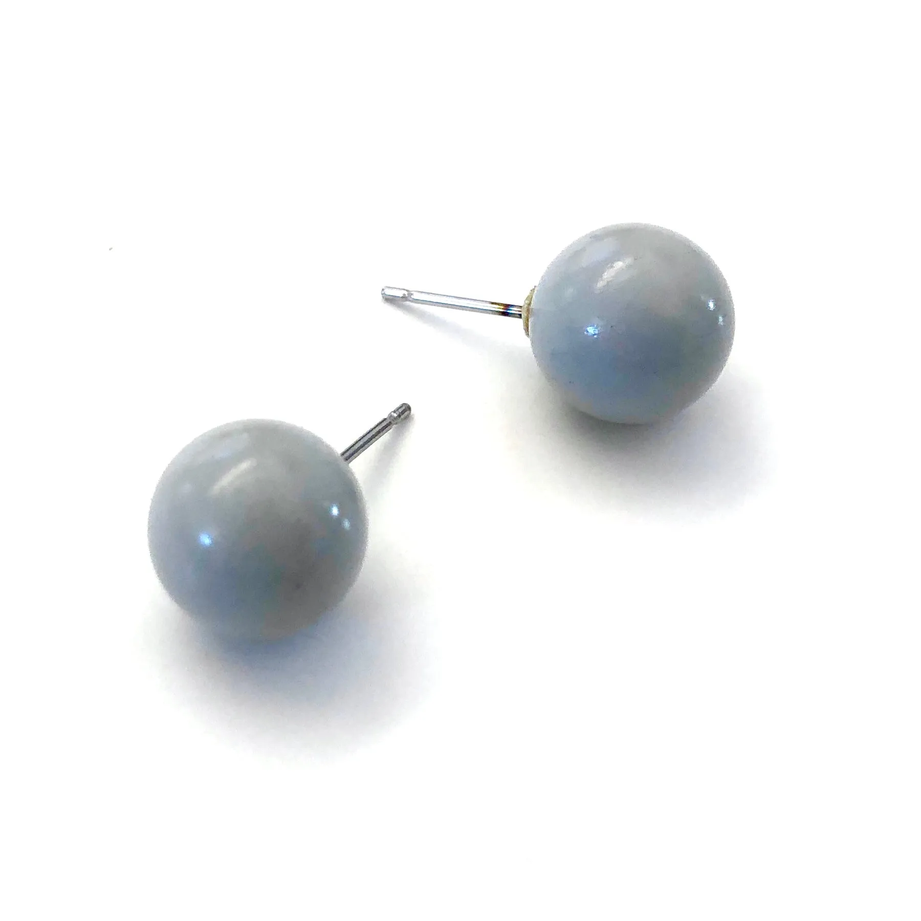 Soft Grey Shiny Ball Stud Earrings