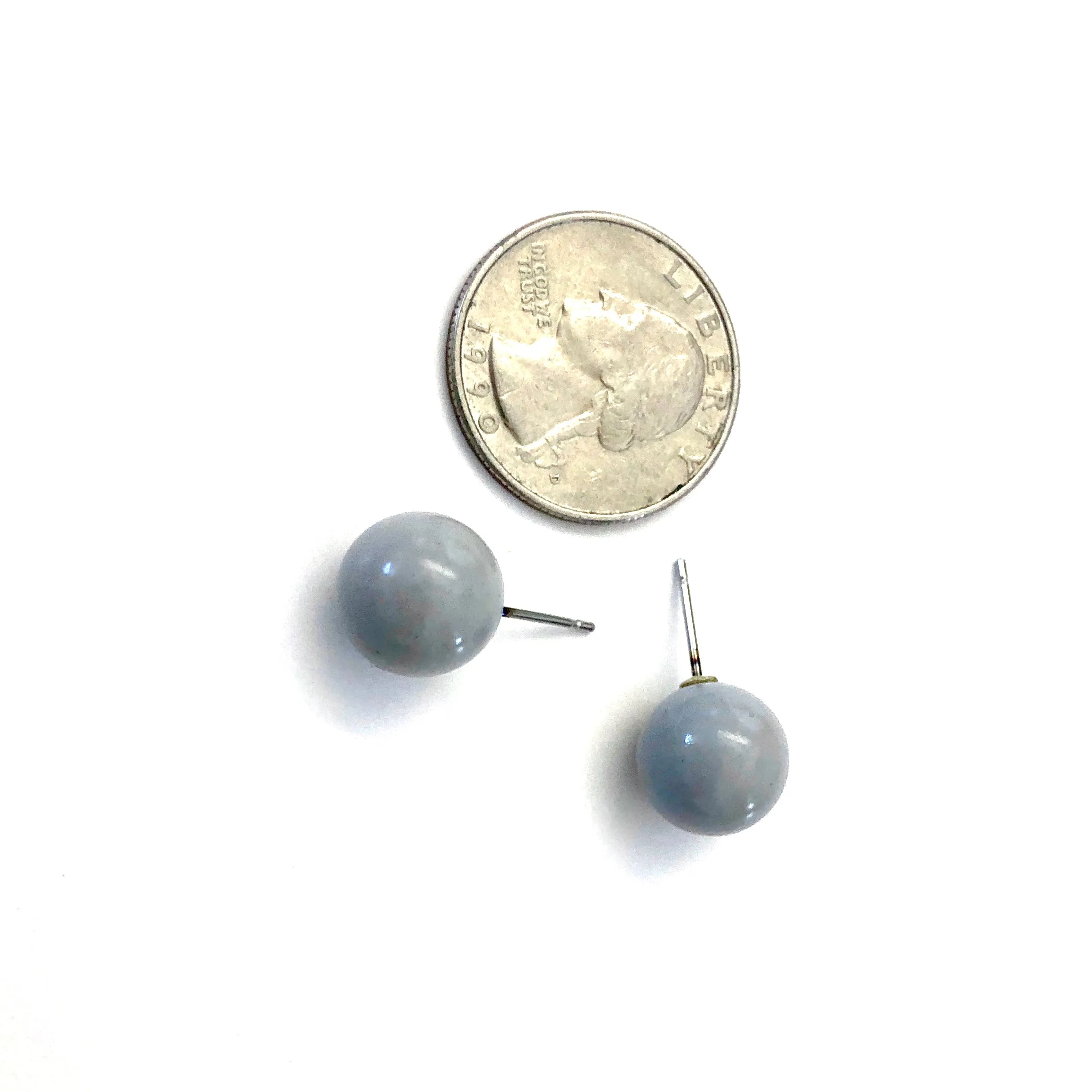 Soft Grey Shiny Ball Stud Earrings