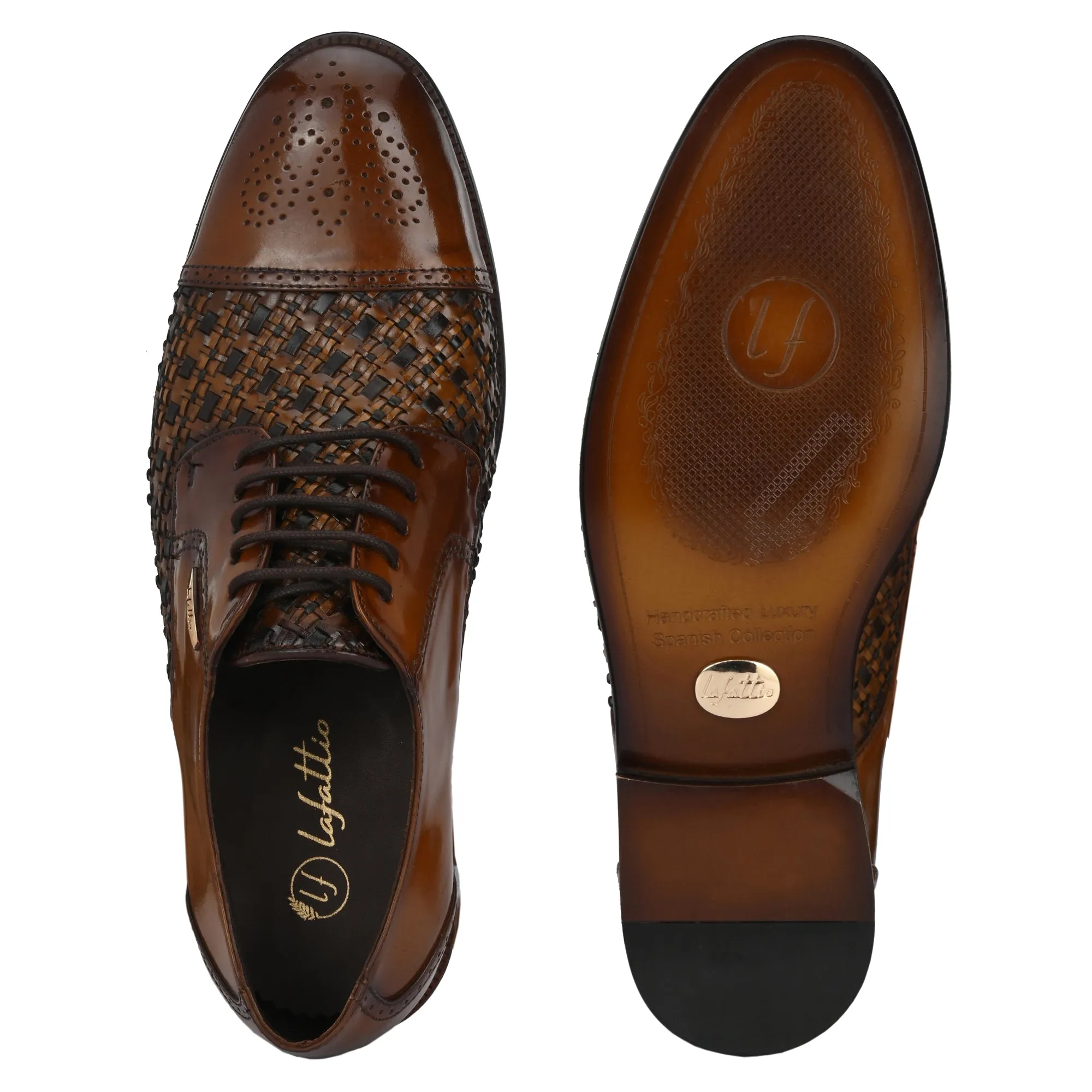 Tan Lace-Up Semi-Brogues by Lafattio