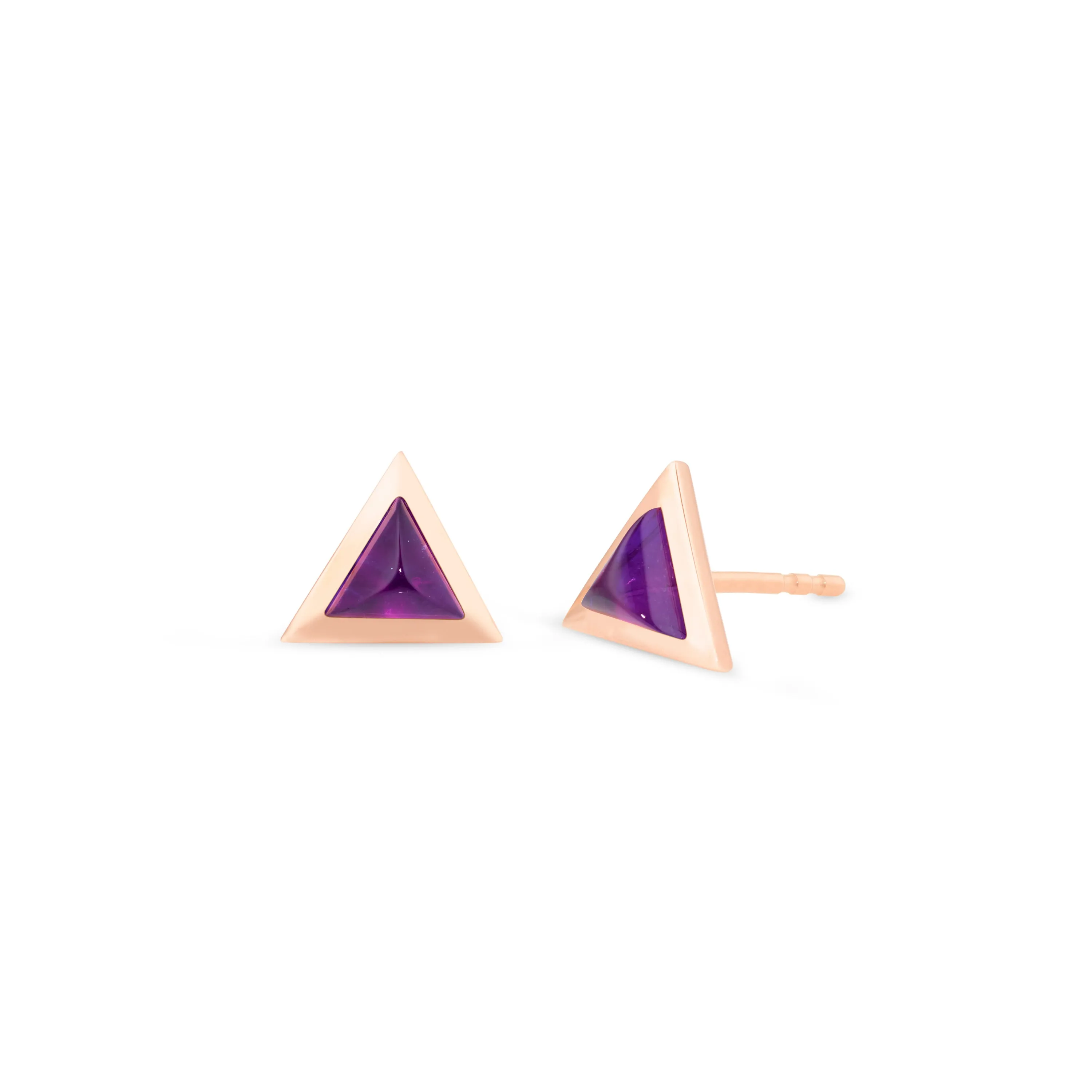 Triangle sticker studs rose gold with amethyst