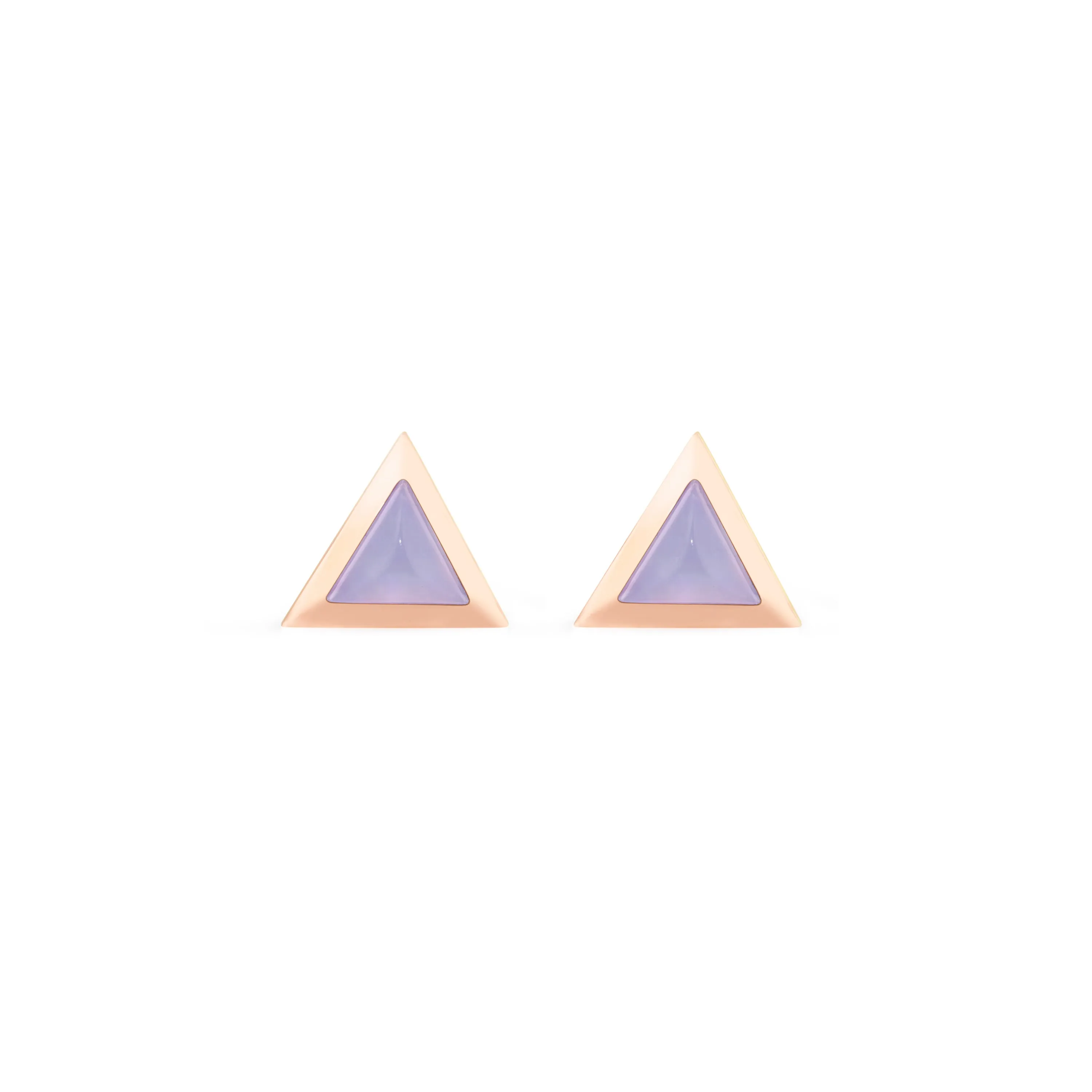 Triangle sticker studs rose gold with lavender chalcedony