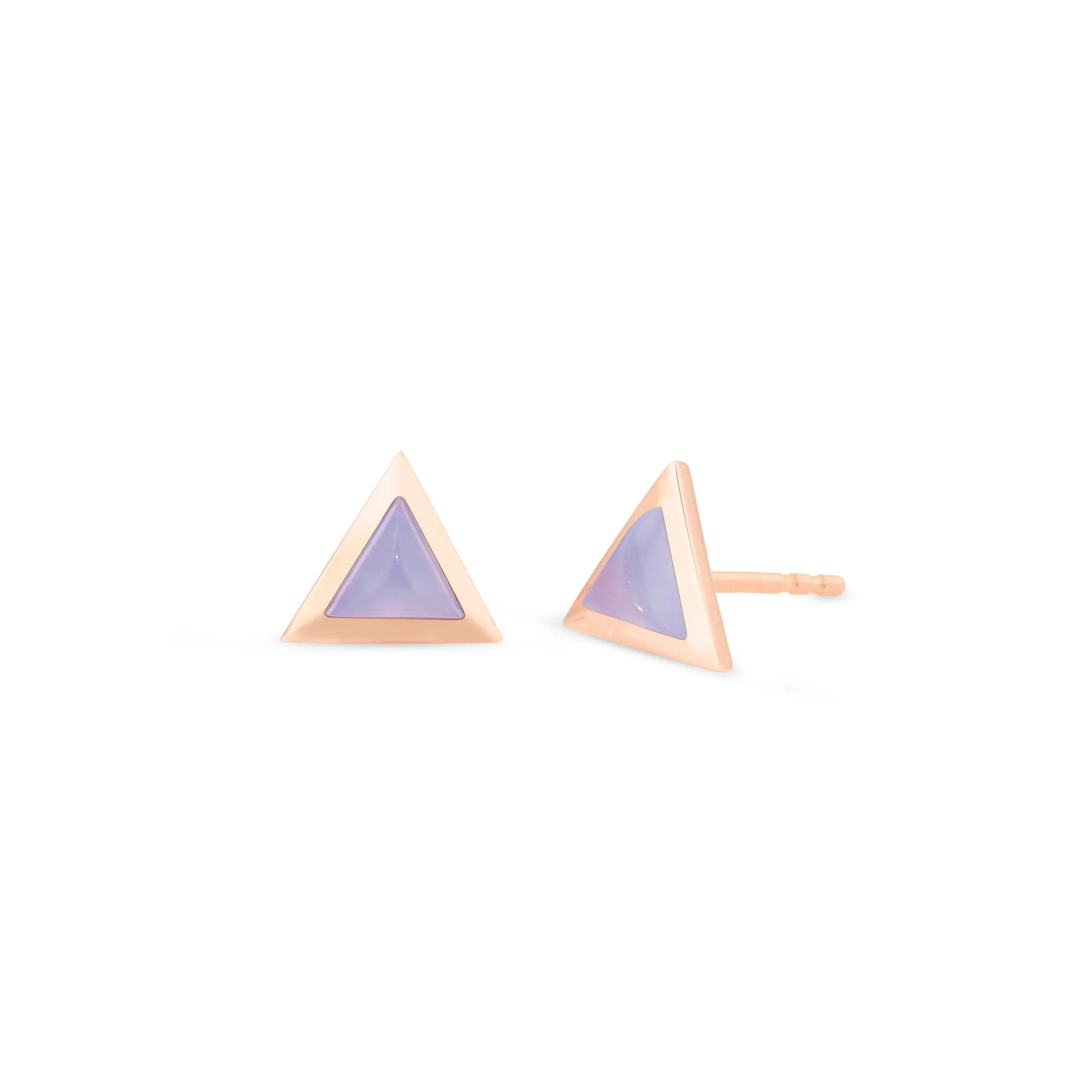 Triangle sticker studs rose gold with lavender chalcedony