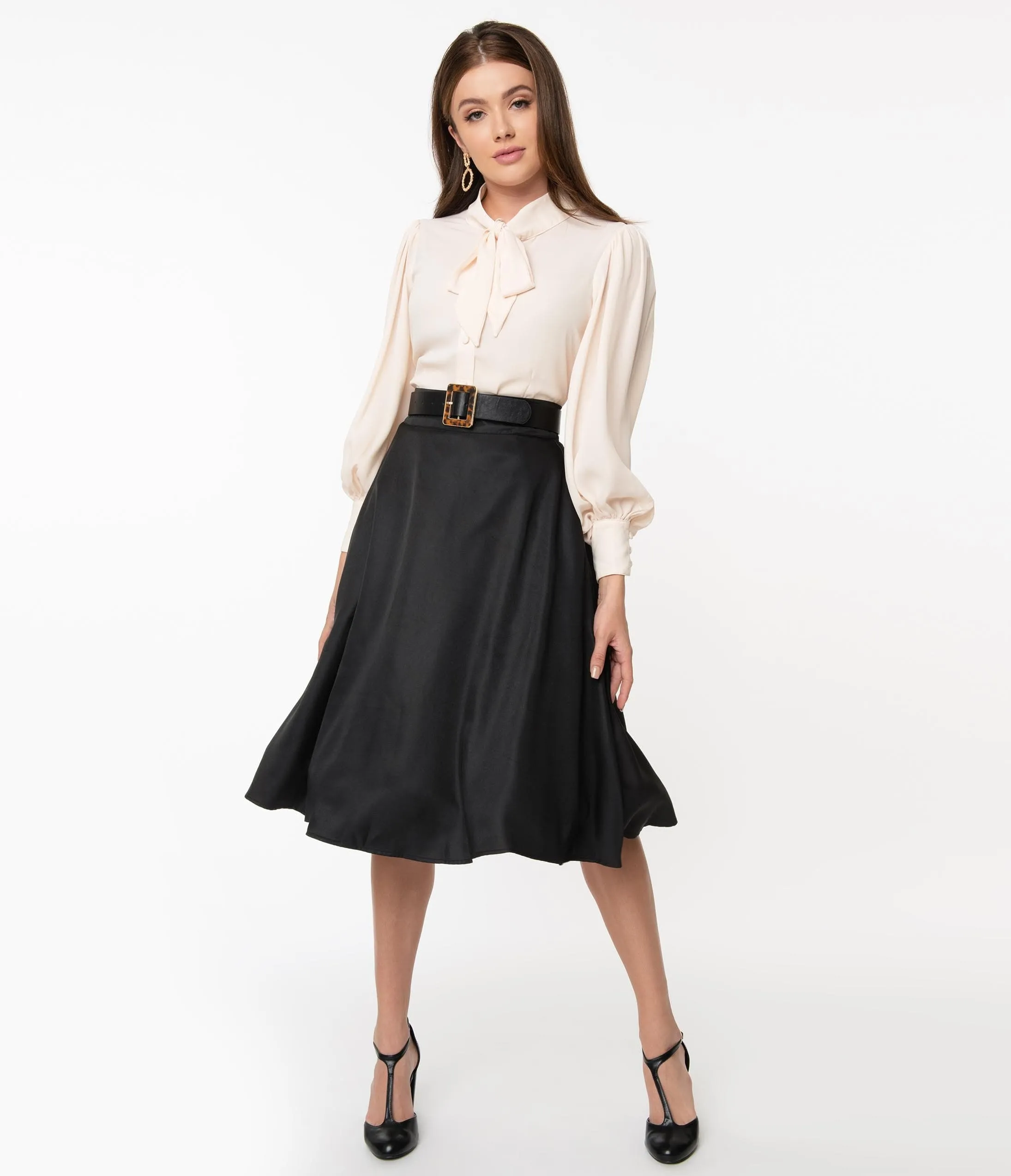 Unique Vintage Retro Style Black High Waist Vivien Swing Skirt