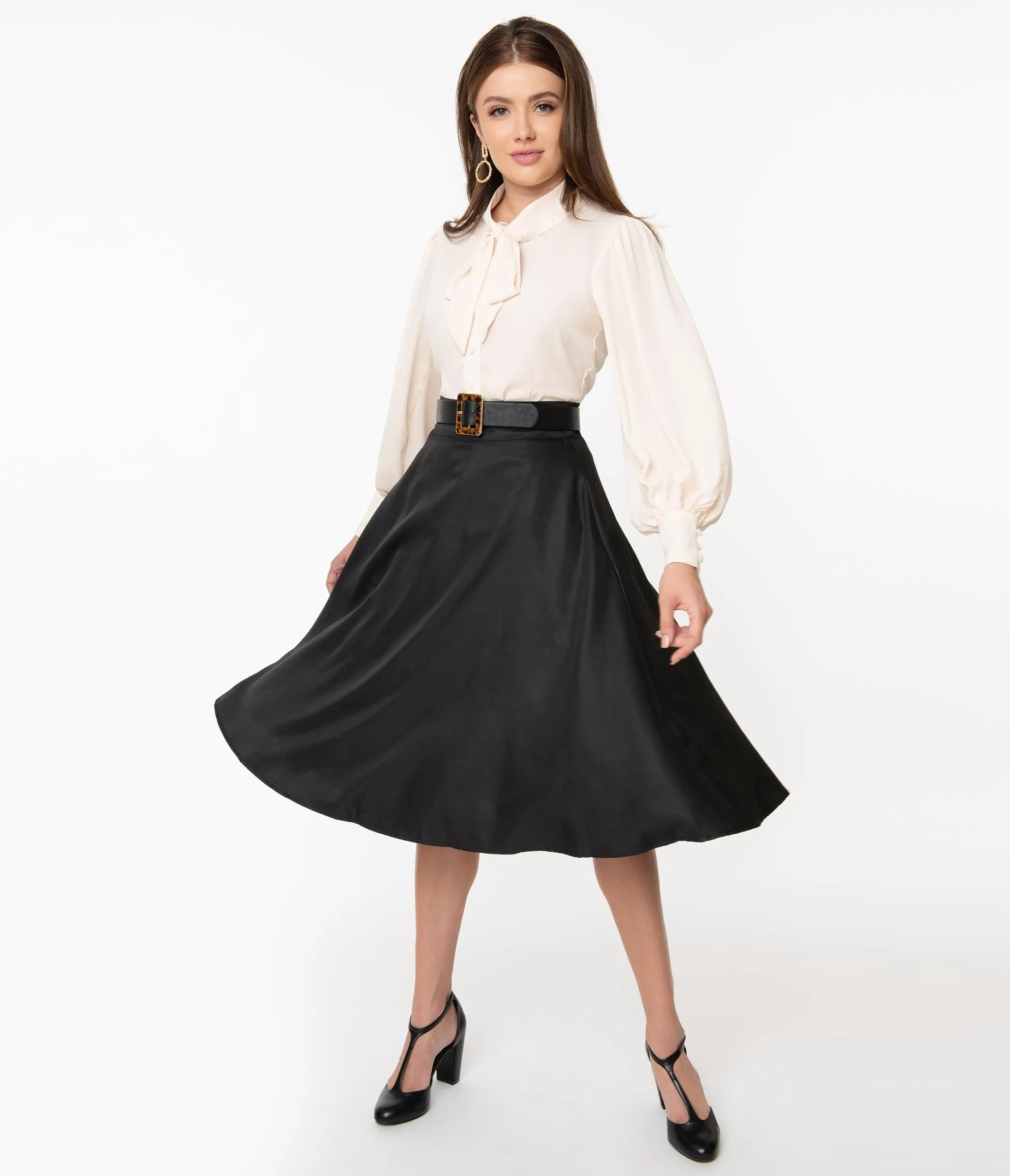 Unique Vintage Retro Style Black High Waist Vivien Swing Skirt