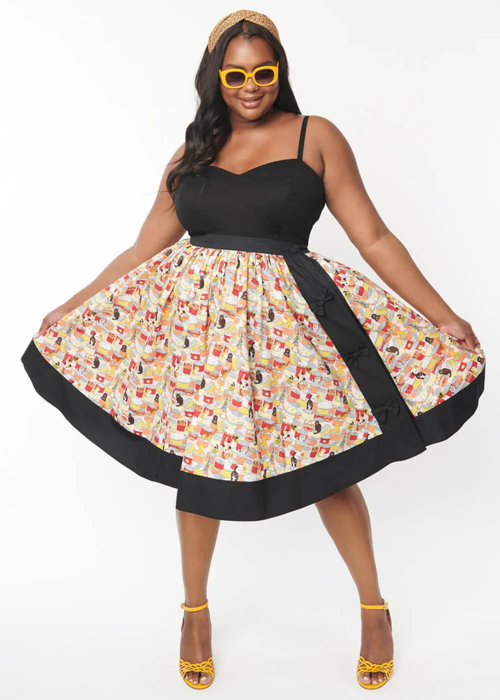 Unique Vintage Rye Cat 50's Swing Skirt Black