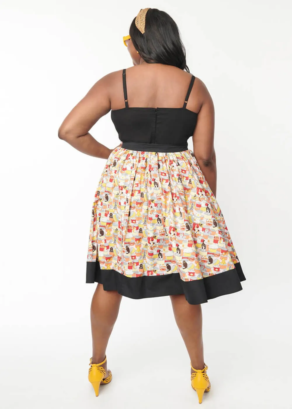 Unique Vintage Rye Cat 50's Swing Skirt Black