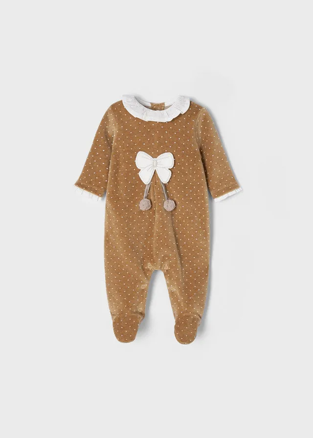 Velour onesie for newborn girl - H. Caramel