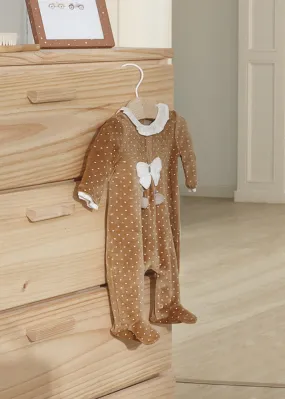 Velour onesie for newborn girl - H. Caramel