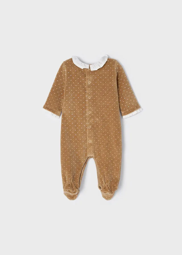 Velour onesie for newborn girl - H. Caramel