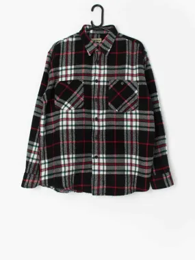 Vintage fleece plaid flannel shirt in black, red and white – Large