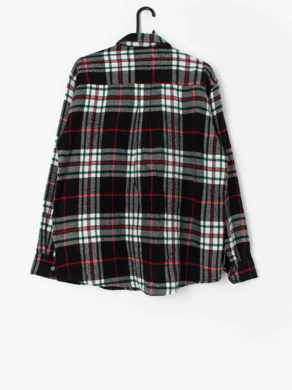 Vintage fleece plaid flannel shirt in black, red and white – Large