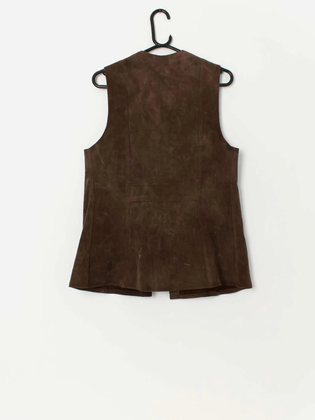 Vintage long suede vest in brown with floral buttons – Medium / Large