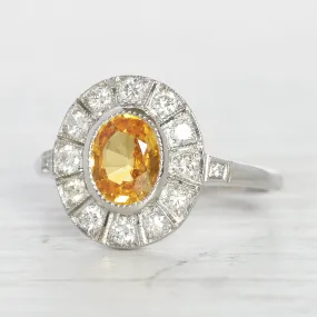 Vintage Style 1.28 Carat Yellow Sapphire and Diamond Cluster