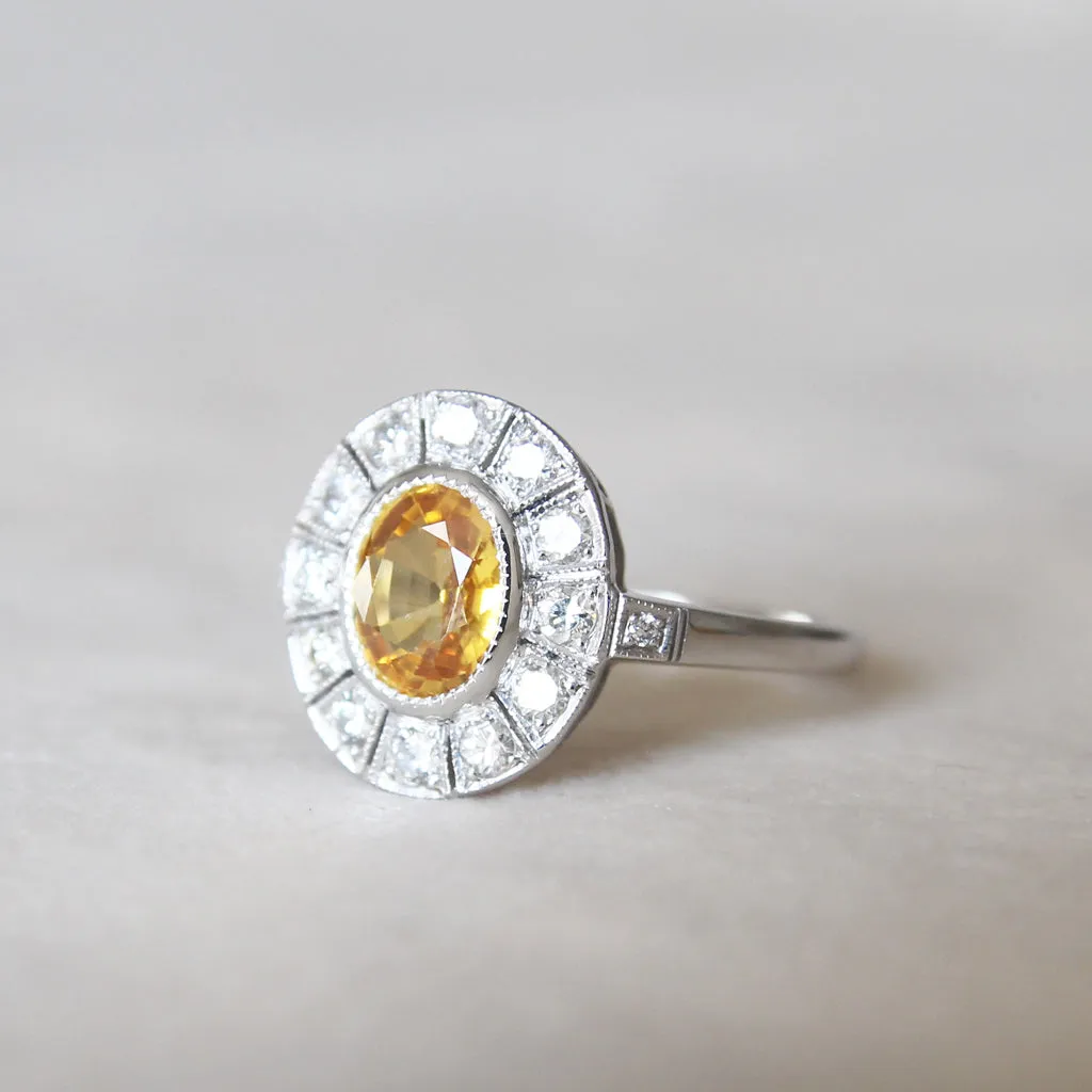 Vintage Style 1.28 Carat Yellow Sapphire and Diamond Cluster