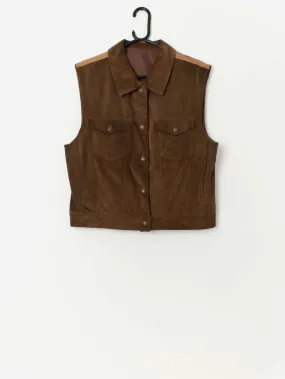 Vintage suede trucker style vest in dark brown – Medium