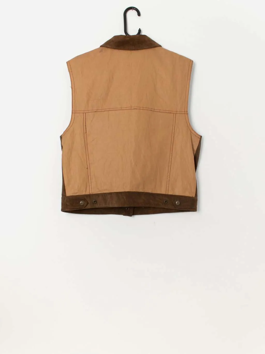 Vintage suede trucker style vest in dark brown – Medium