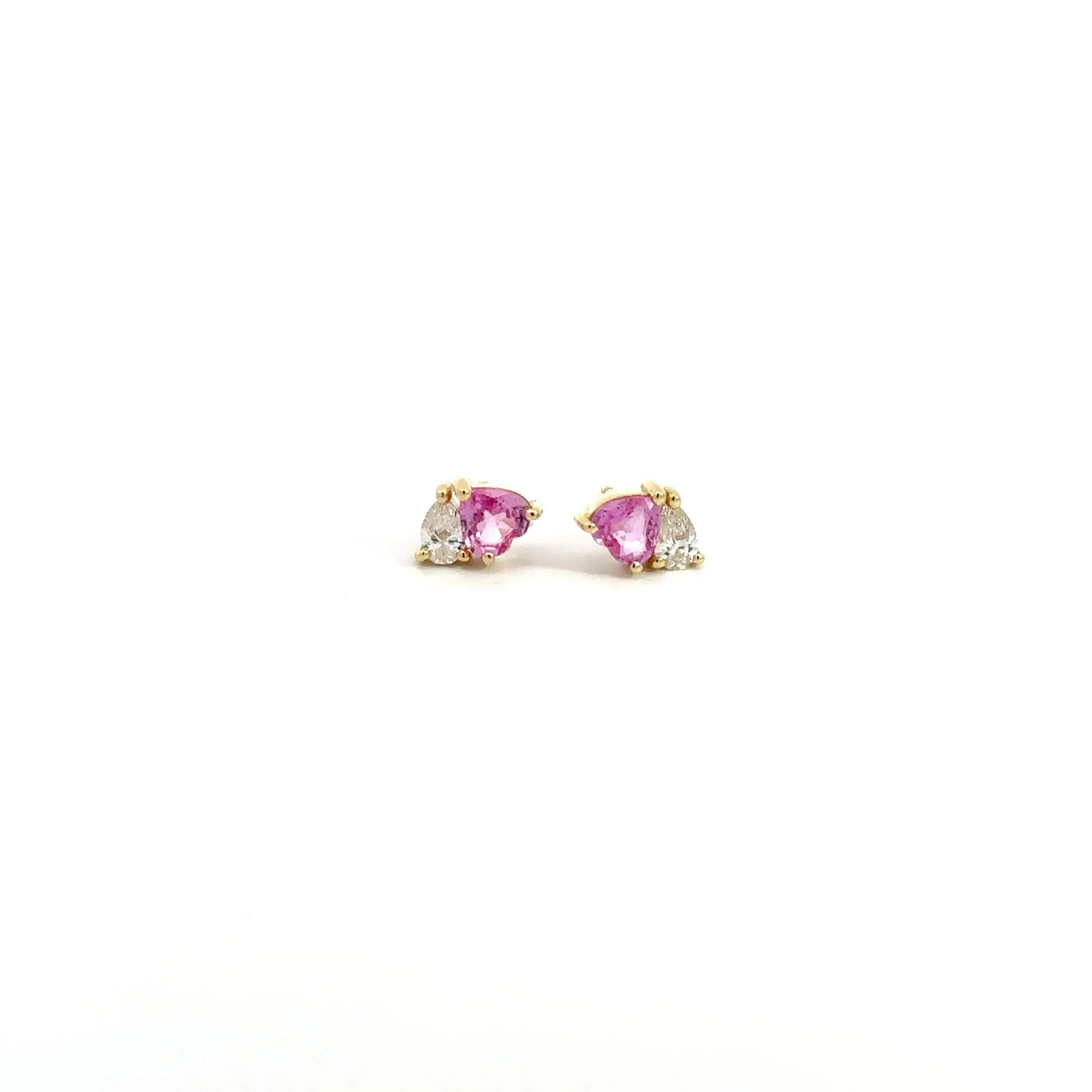 WD1129 14kt gold Heart shaped pink Sappire and diamond stud earrings