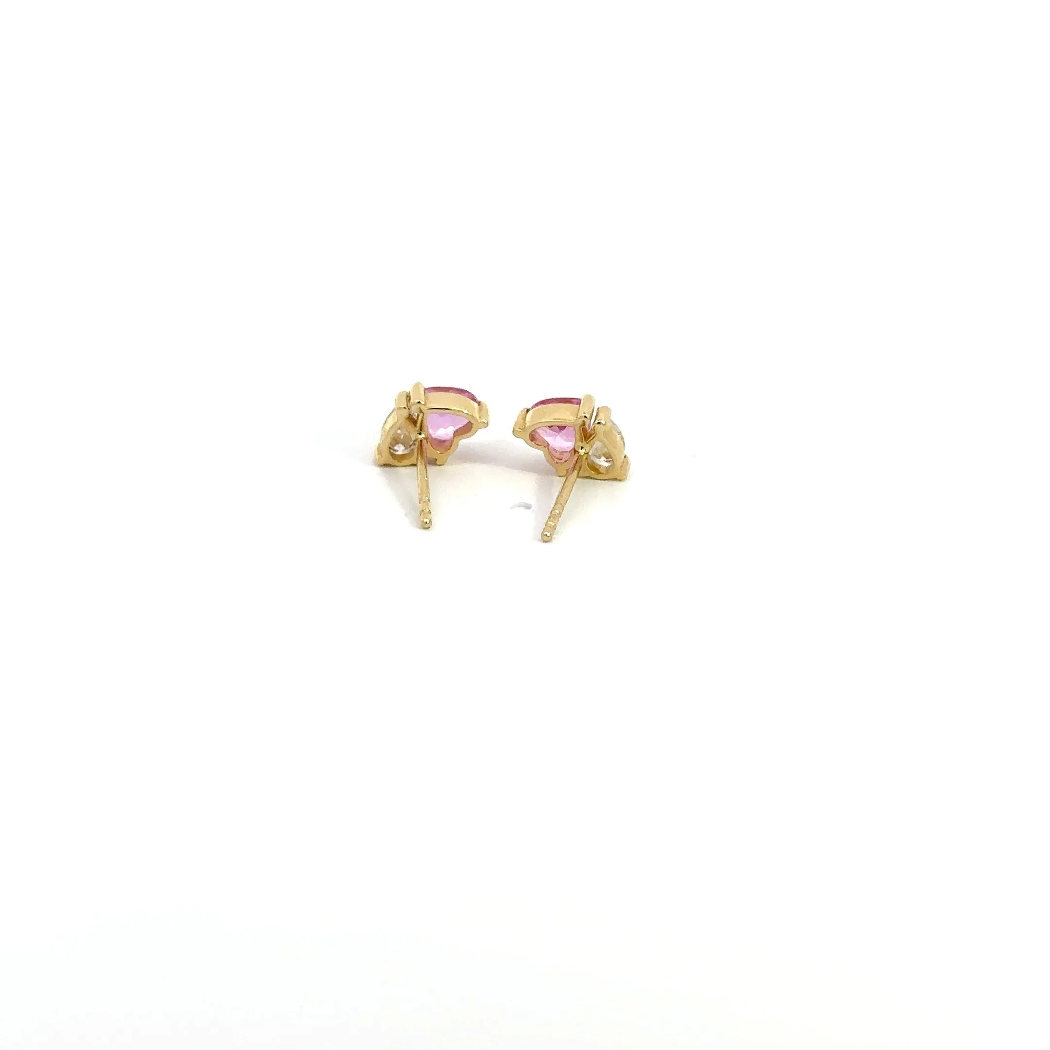 WD1129 14kt gold Heart shaped pink Sappire and diamond stud earrings