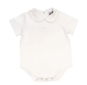 White Knit, White Trim, Knit Boys L/S Onesie - White