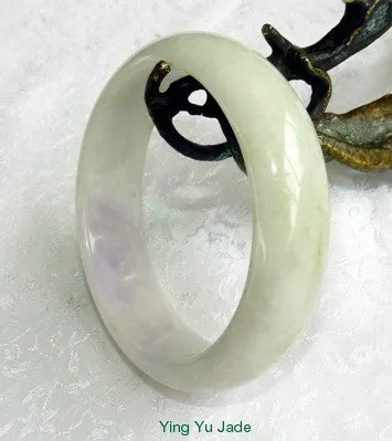 Wisdom and Compassion Old Mine Burmese Jadeite White and Soft Lavender Jadeite Jade Bangle Bracelet 57mm (BB2879)